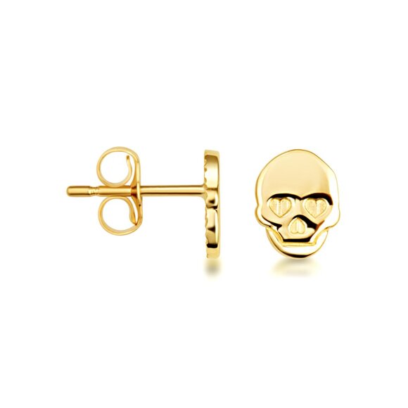 14K Solid Yellow Gold Small Gothic Skull Stud Earrings